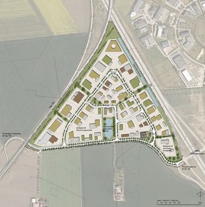 Bilden visar en illustration för hur det kan komma att se ut på det nya företagsområdet Vellinge 68:14.